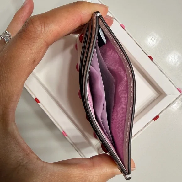 Kate Spade Light Pink Card Holder with Heart Accents - Picture 2 of 6